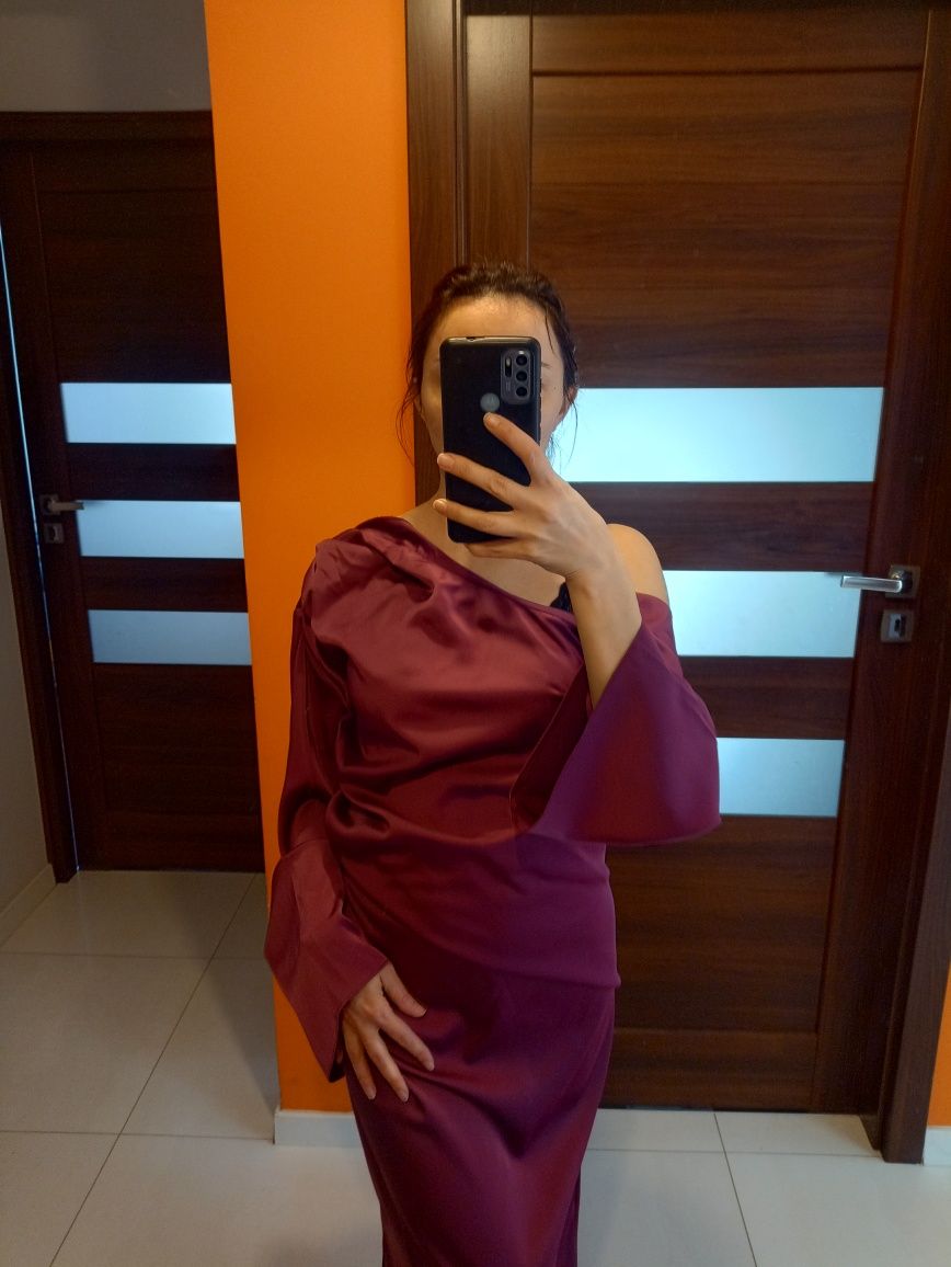 Asos Design suknia 46 XXXL balowa długa asymetryczna róż fiolet