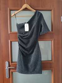 Sukienka mini metalizowana brokatowa błyszcząca Reserved S 36 ściągacz