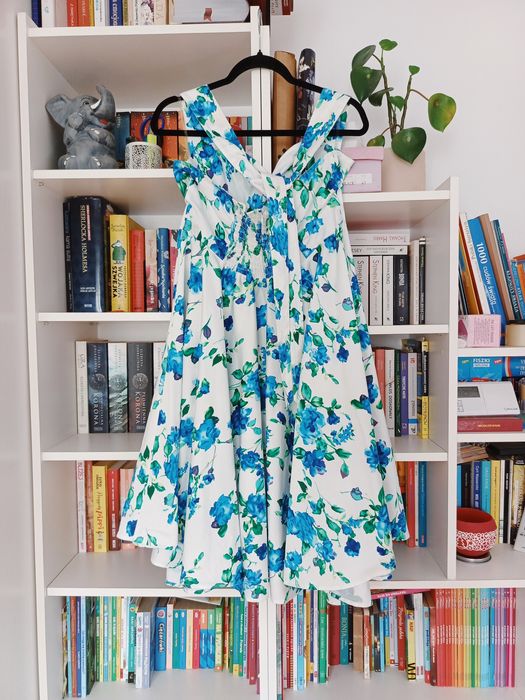 Sukienka, Grace Karin, XL/44, biała, niebieska, wiązana na szyi