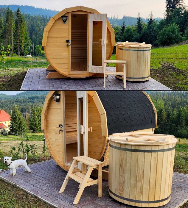 SAUNA Ogrodowa 200 cm MINI DWUpoziomowa +GRATIS Beczka 500L +Akcesoria
