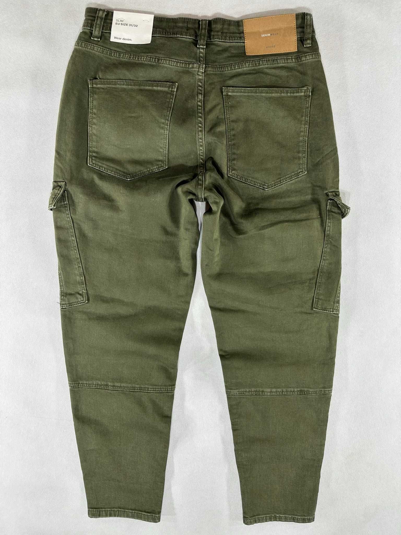 HOUSE jeans khaki bojówki cargo slim fit W32L34 82cm