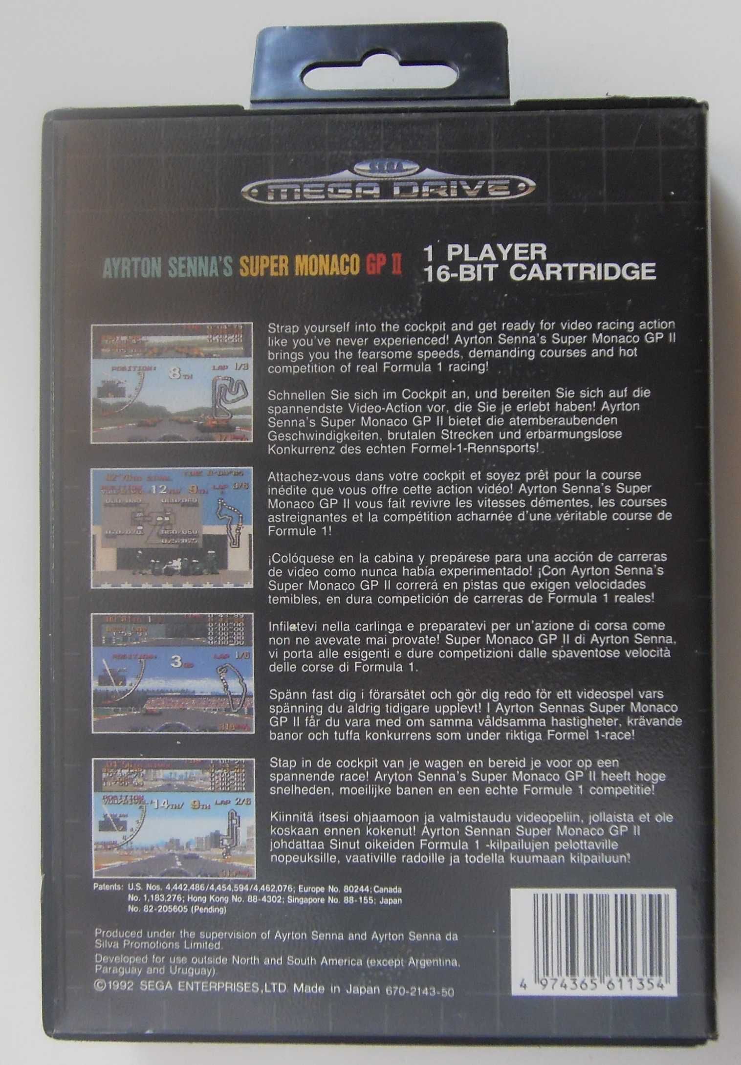 Jogo SEGA MEGADRIVE "Ayrton Senna's Super Monaco GP II" Original /1992