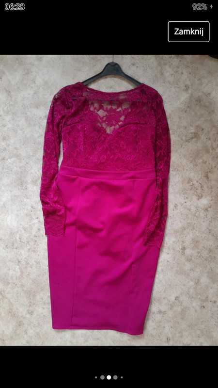 Elegancka ołówkowa sukienka ze wstawką koronki XL
