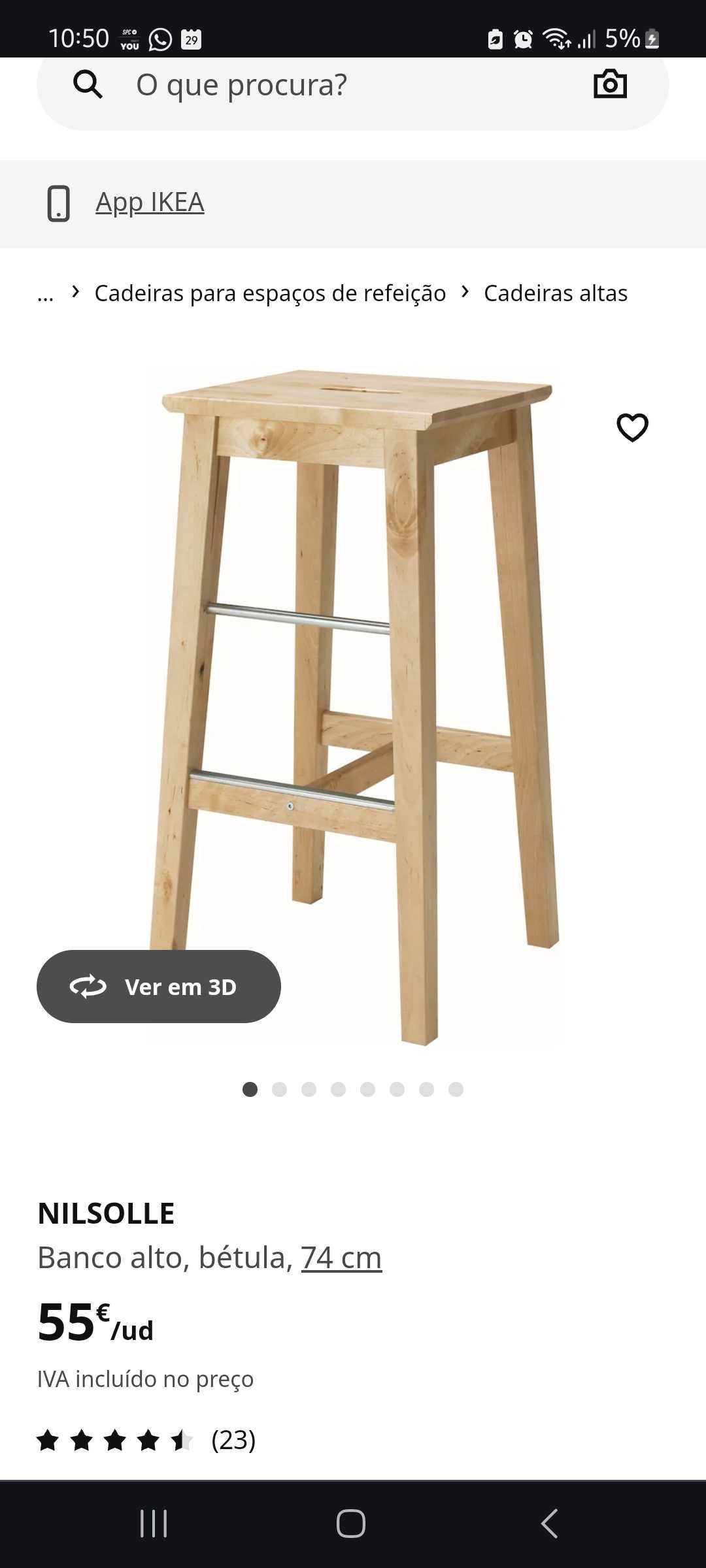 Banco Alto de Madeira Ikea