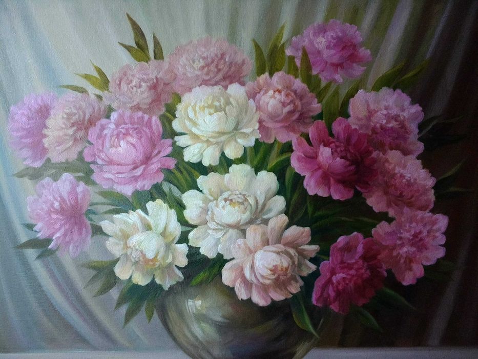 "Букет пионов в вазе",картина маслом