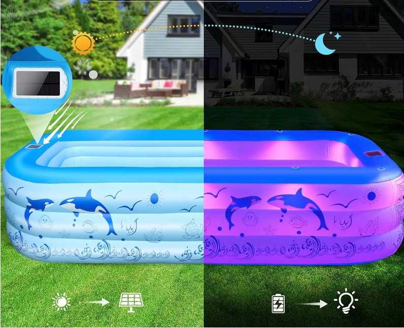Piscina insuflável que muda de cor de noite 240x150x55 PORTES GRÁTIS