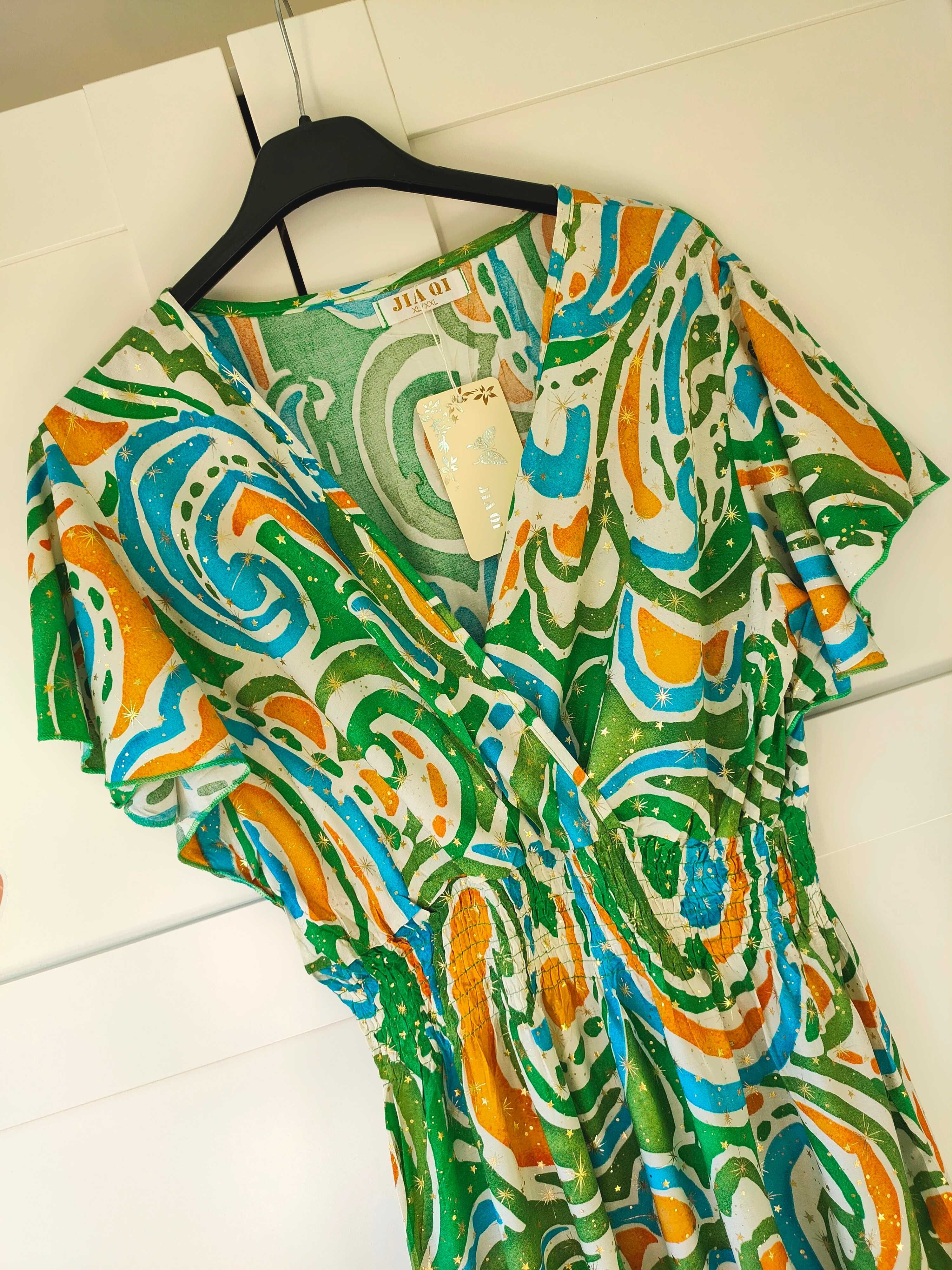 Piękna sukienka maxi oversize boho bawełna L XL