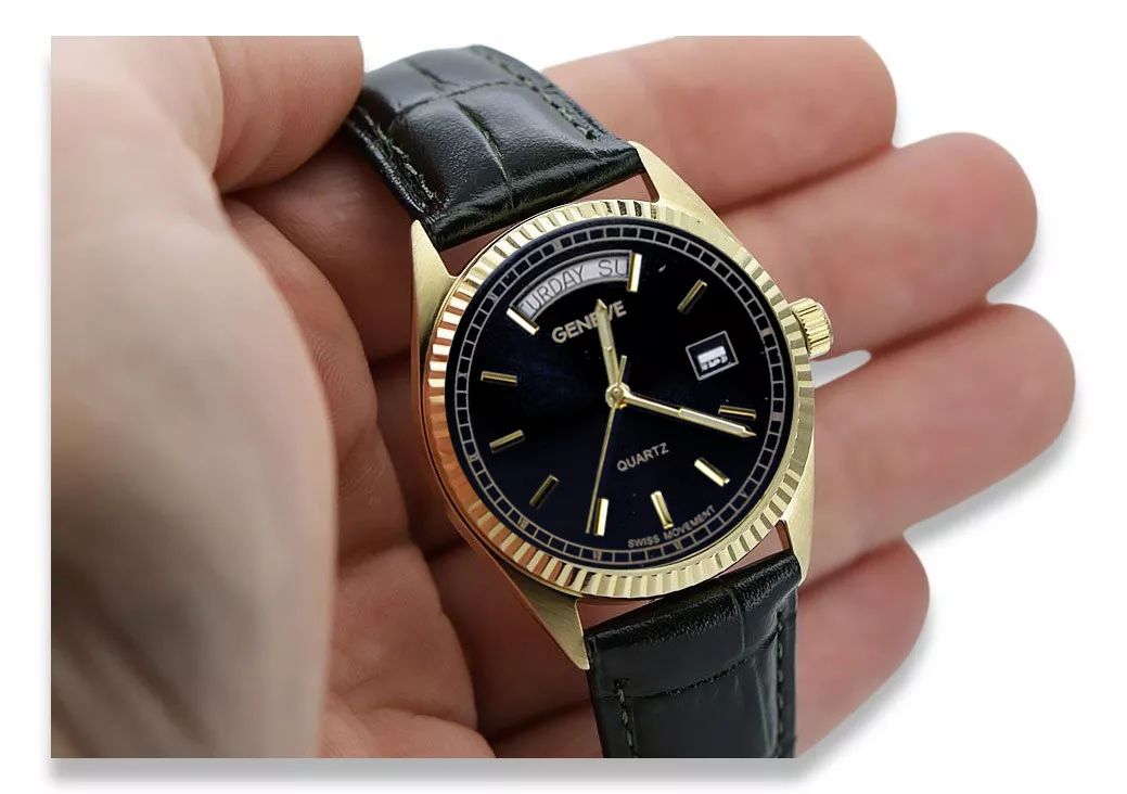 Złoty zegarek męski damski 14k 585 Geneve mw013ydbc z czarną tarczą W