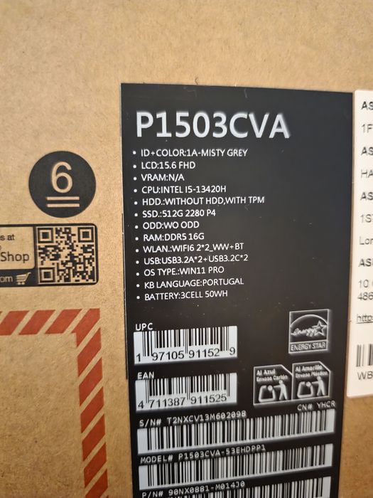 Asus ExpertBook 15.6" 13th Gen 16GB 512GB SELADO. Troca/retoma.