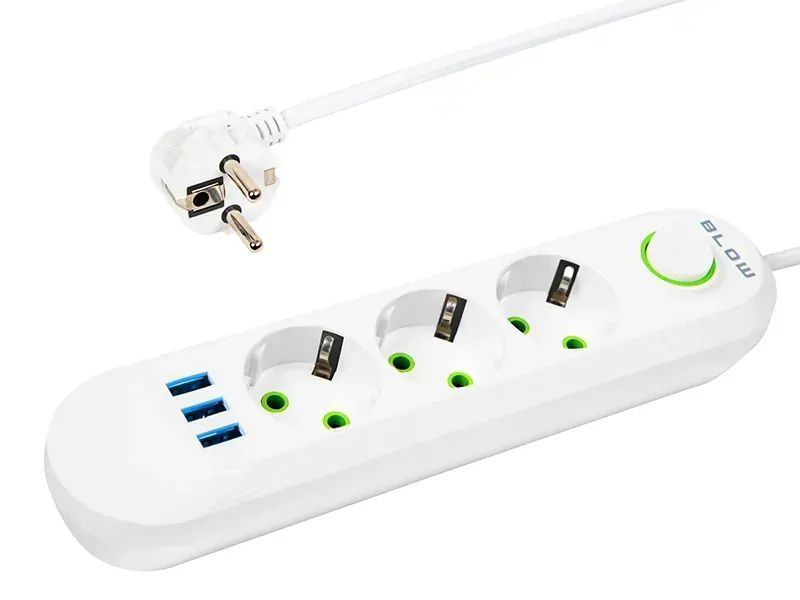 Listwa przedłużacz sieciowy BLOW 3 gniazda + 3x USB 5m biały 98-218#