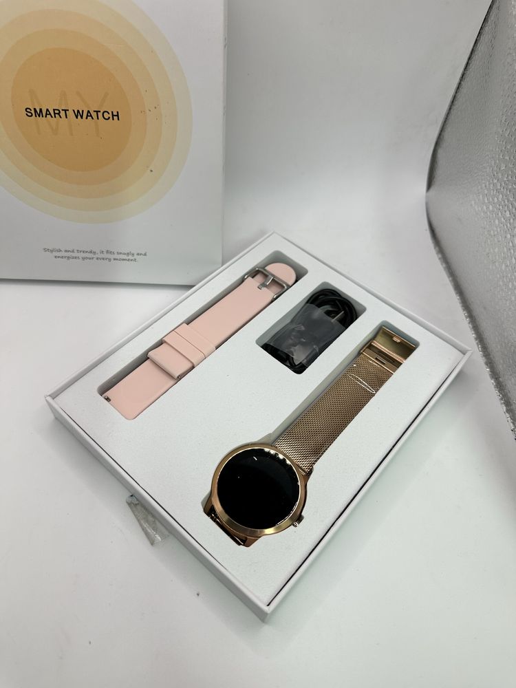 Smartwatch 39mm złoty bransoletka 2 paski w zestawie BT 5.1 PL Menu529