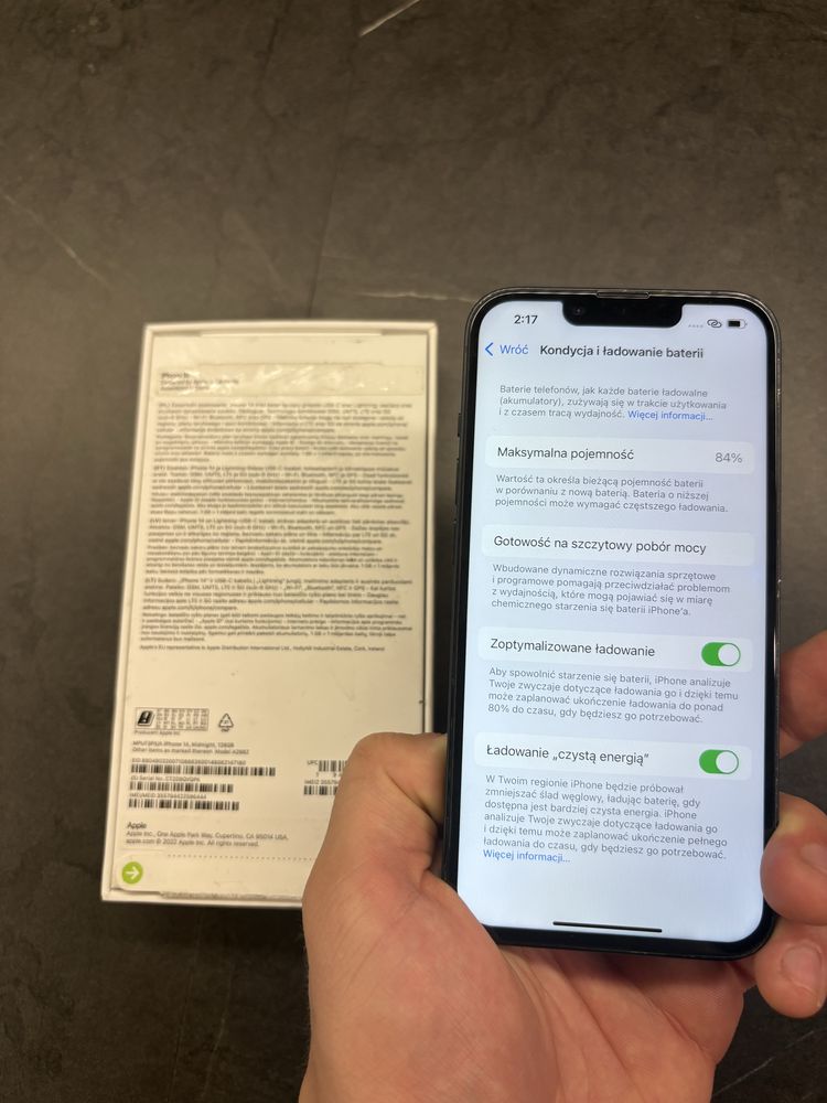 iPhone 14 - 128gb - 84% kondycja - czarny - stan idealny - komplet