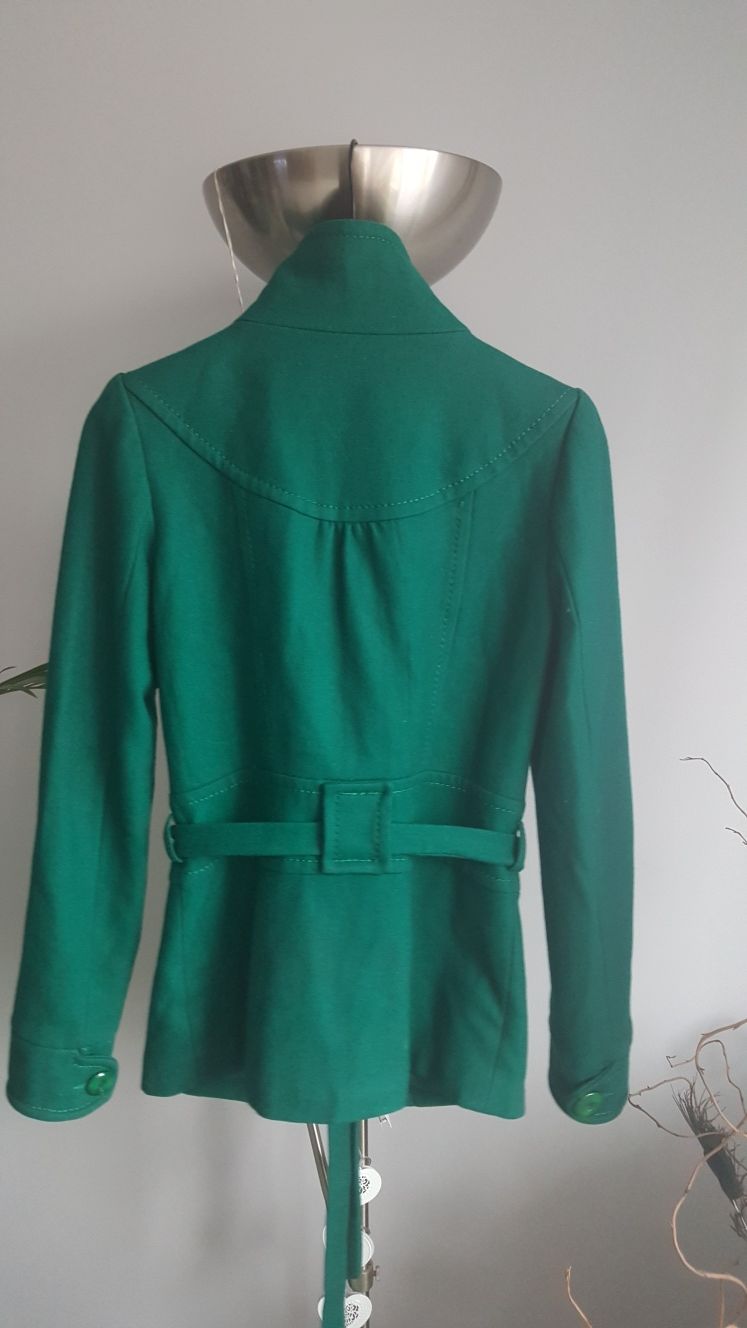PRETTY GIRL butelkowa zieleń welniany płaszcz r.36 S mega  okazja