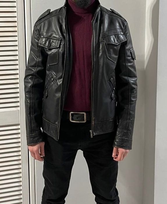 Retro Kurtka motocyklowa, skórzana, Reserved z efektem starzenia.