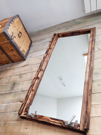 duże stare lustro rama drewno lite  postarzane rustykalne styl antyk