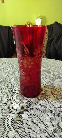 Stary zabytkowy kolekcjonerski szklany wazon szkło czerwone prl antyk
