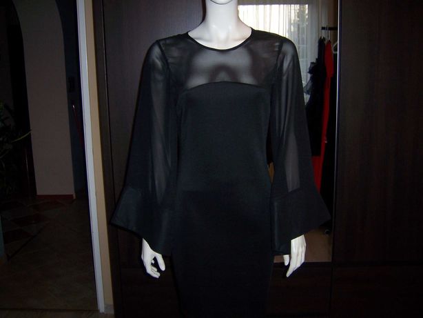 Piękna  czarna sukienka z szyfonowymi rękawami