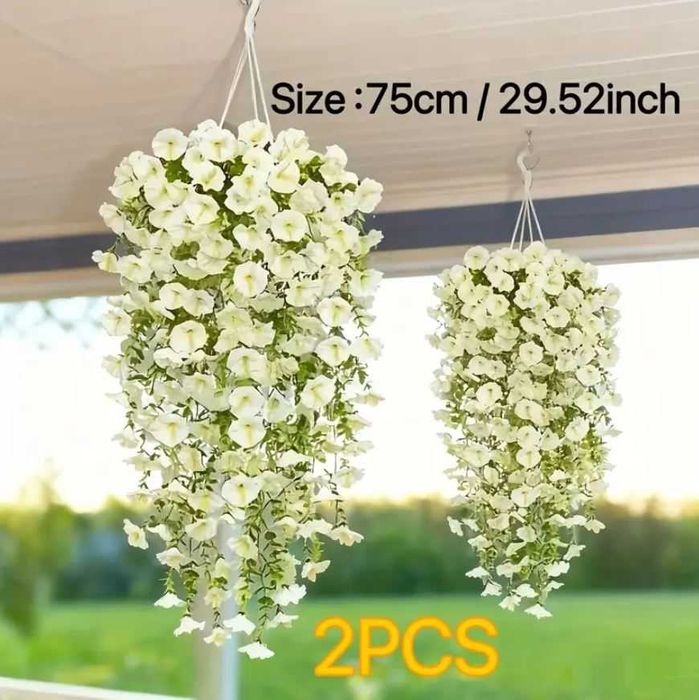 2 SZT 75cm Sztuczne Kwiaty Girlanda Bluszcz Wiszące PETUNIA BIAŁE h213