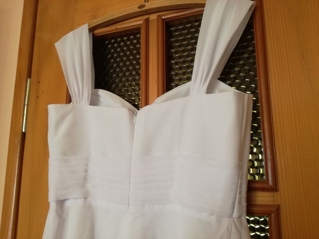 sukienka biała krótka na bal, ślub r. 40/42 + kolczyki