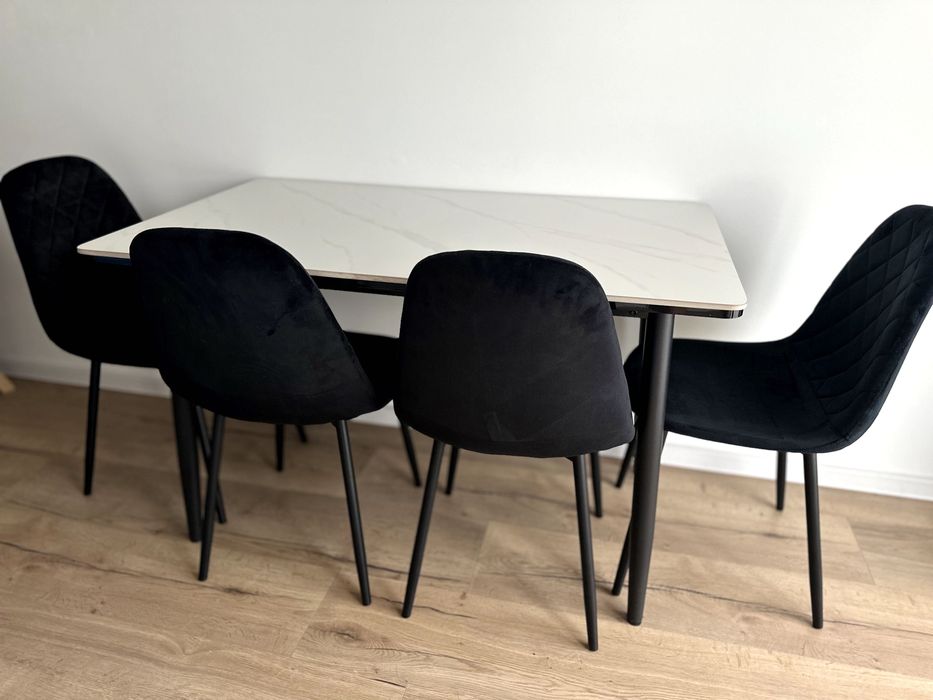 Stół ceramiczny LORIS 120CM Biały + 4 Krzesła