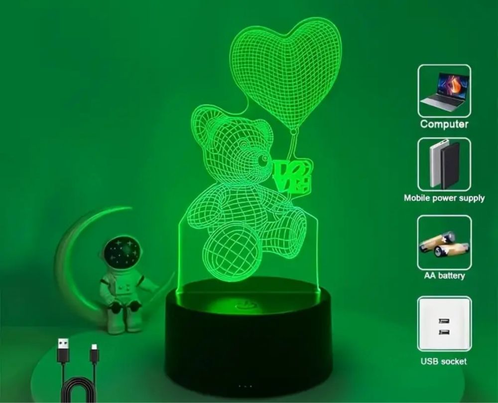 Inteligentna Lampka Nocna 3D 7 kolorow