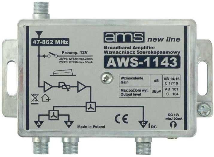 Wzmacniacz rozdzielacz antenowy wewnętrzny z zasilaczem AWS-1143