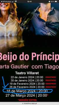 URGENTE - 2 bilhetes “O beijo do Príncipe” - 18/03/2024 (20:00)