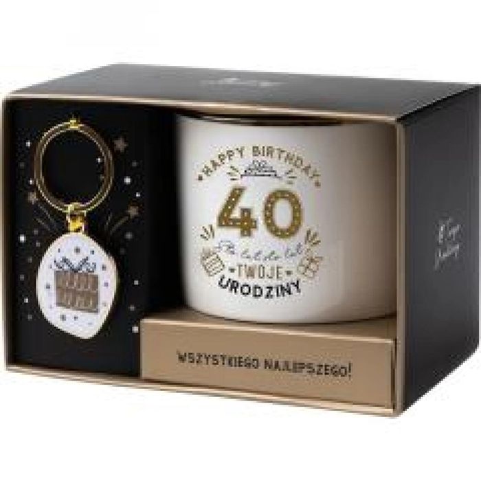 Zestaw prezentowy na 40 urodziny biało-złoty oprawa: pudełko