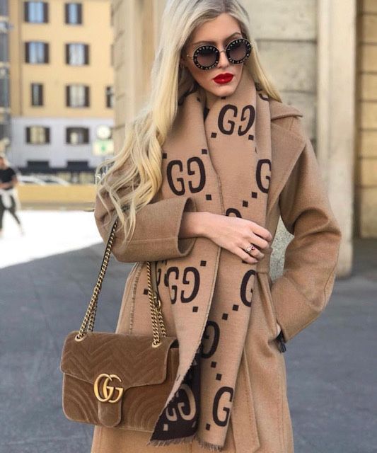 Kremowy welniany szalik Gucci