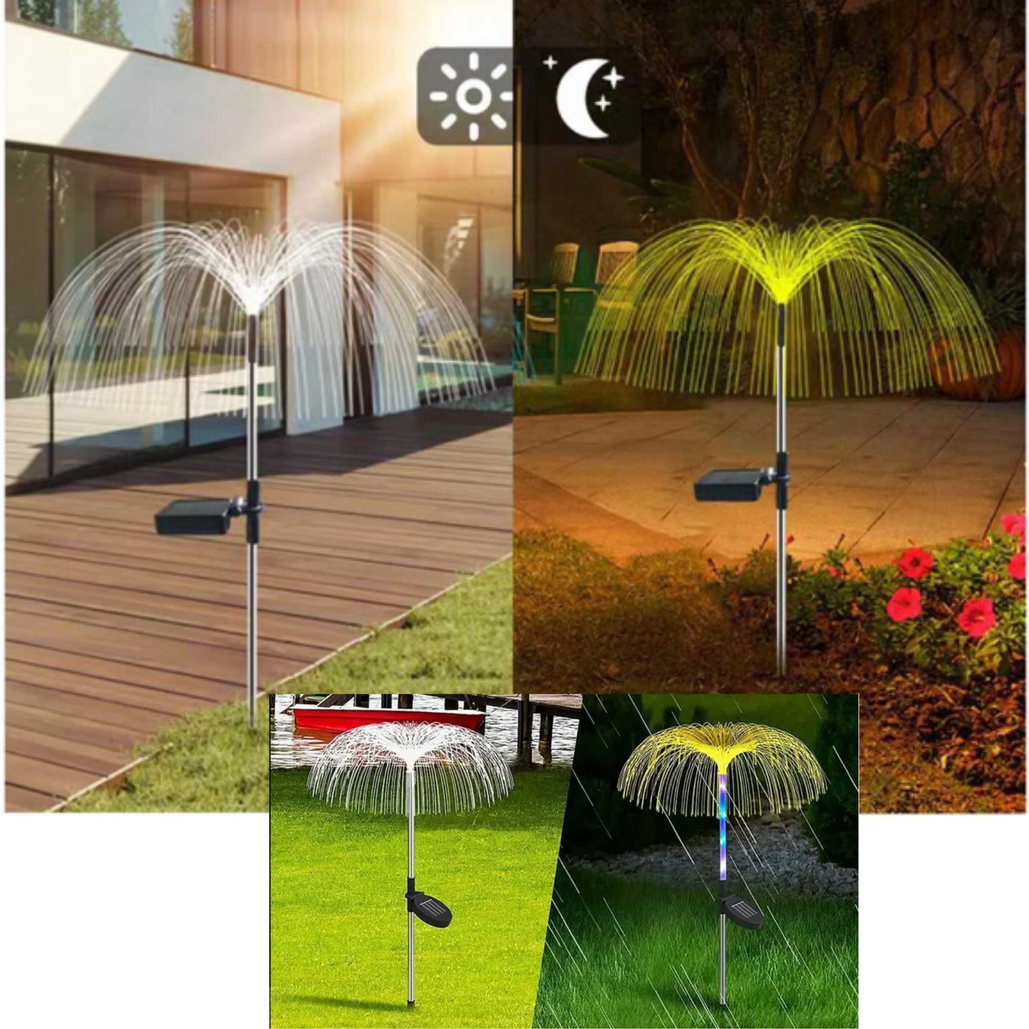 LAMPA Solarna Ogrodowa MEDUZA Wbijana ŚWIATŁOWODOWA Zestaw 2 sztuki
