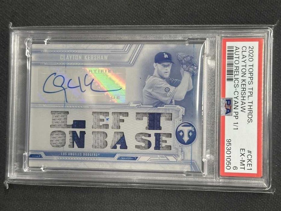 Camisola azul autografada de Clayton Kershaw, Topps Triple Threads