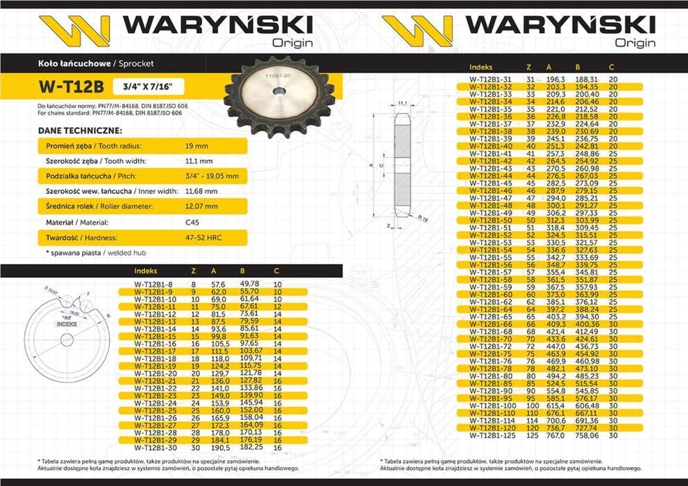 Koło zębate hartowane tarcza 12B-1 (R1 3/4) Z-28 Waryński