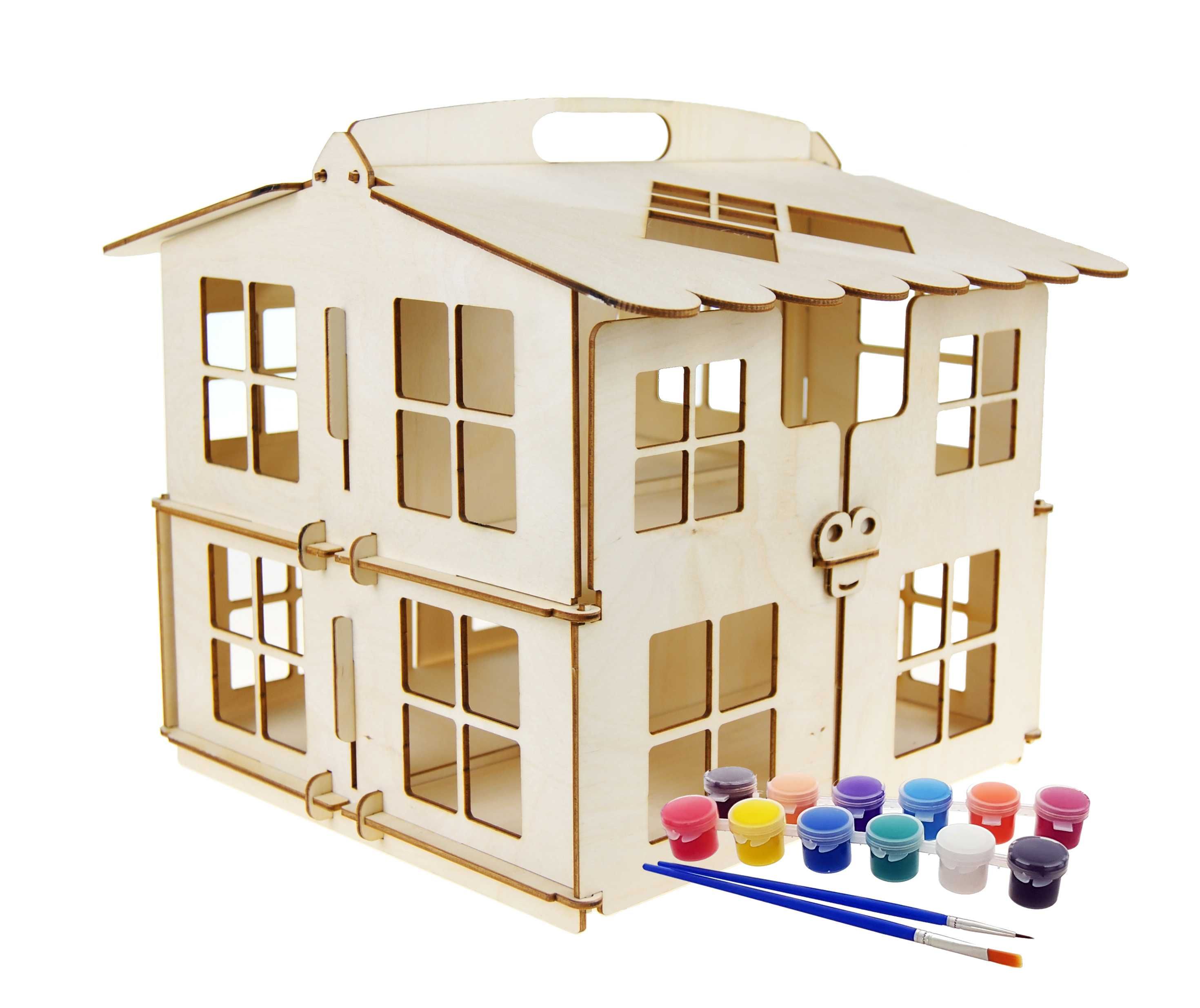 Drewniany domek dla lalek- do złożenia i malowania+ farbki