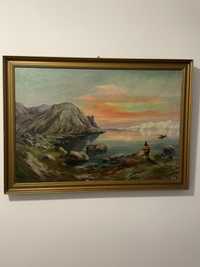 Stary obraz olejny 100x50 Kai Jensen-  Grenlandia.
