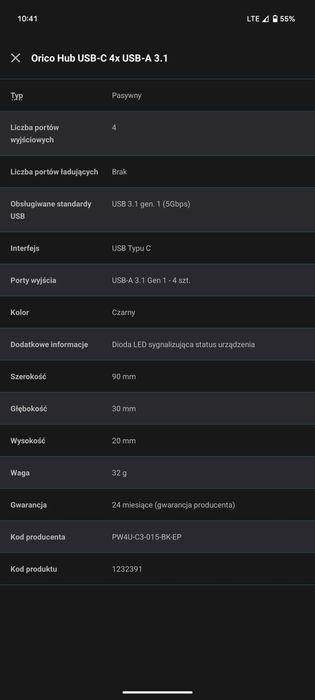 HUB USB-C Orico 4x USB-A 3.1