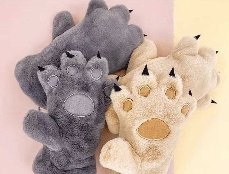 Рукавички котячі лапки сірі теплі зимові. Кошачьи лапки XL