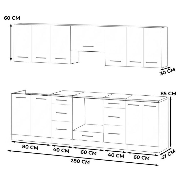 Zestaw Mebli Kuchennych Roma 2.8m Kuchnia Modułowa Nowoczesna Pojemna