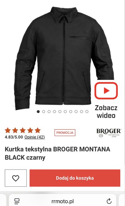 Kurtka motocyklowa Broger Montana czarna 4XL