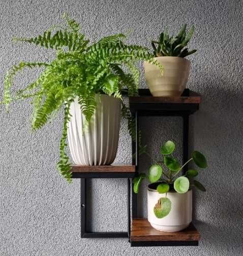 Kwietnik Ścienny Wiszący Metalowy Rustykalny 3 Półki Postarzany Dąb