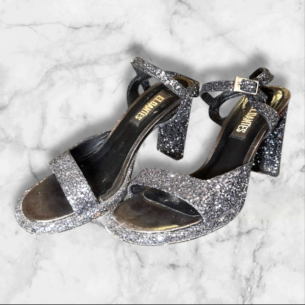 ELDANTES | Black Glittery Block Heels