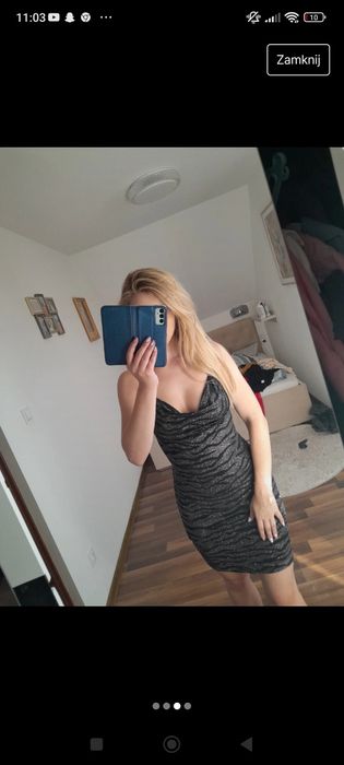 Sukienka sylwestrowa lejący dekolt sexy błyszcząca s xs mini impreza
