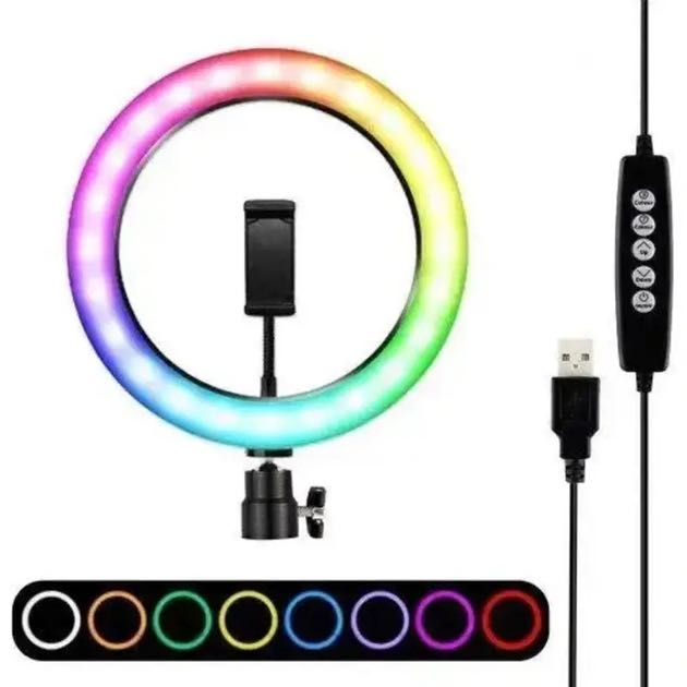 Лампа блогера без штативу  RGB 26см кріплення для телефону та штатива