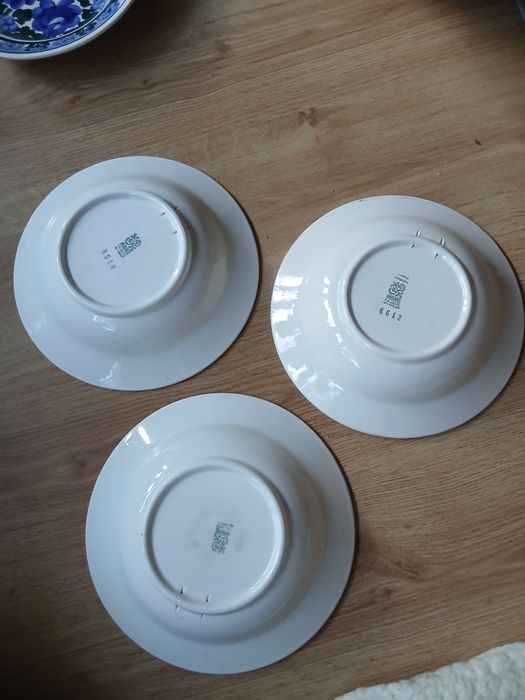 3 gl obiadowe talerze z fajansu włocławek w kobalcie