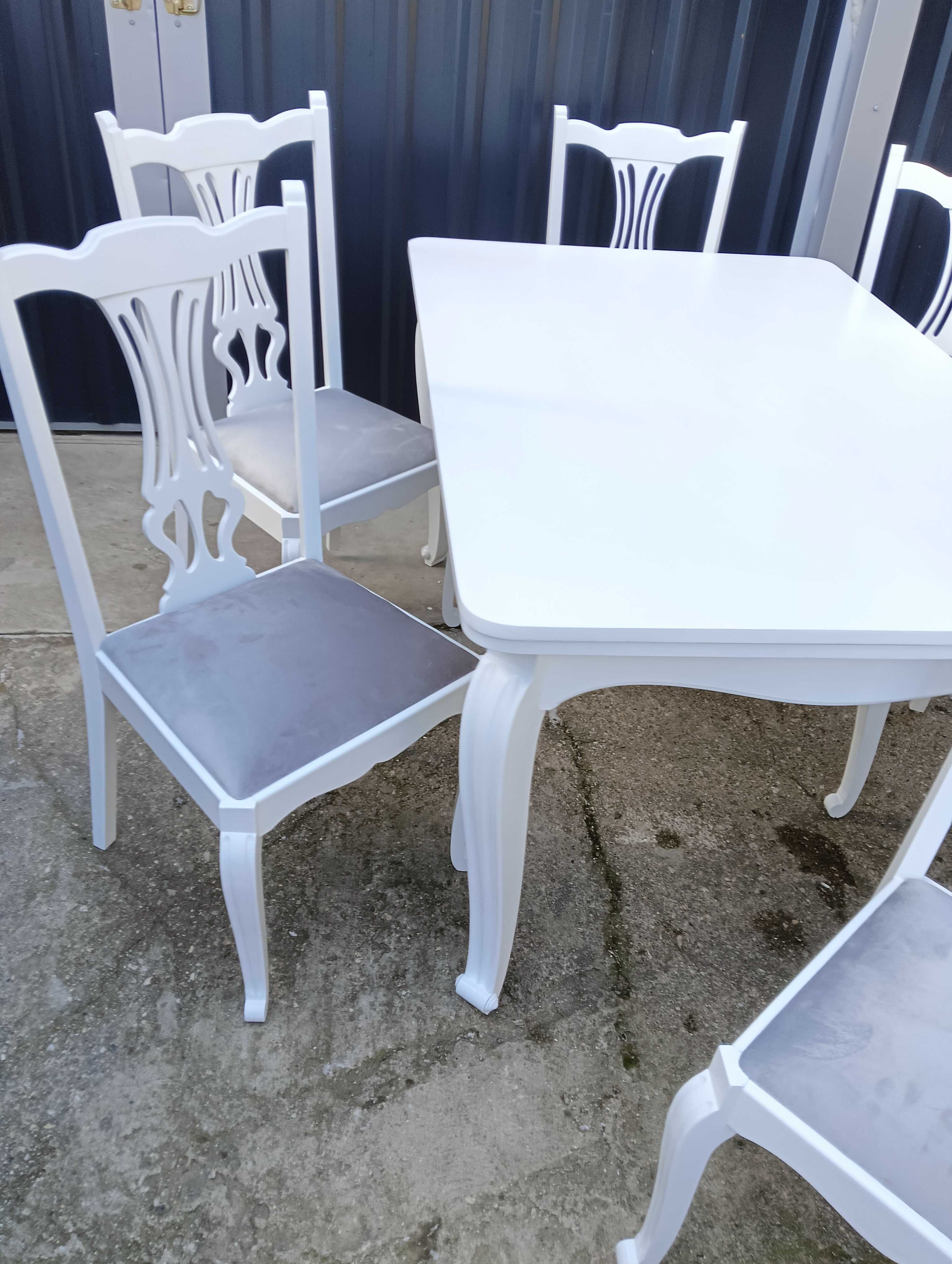 Stół+6 krzeseł Ludwik biały po renowacji