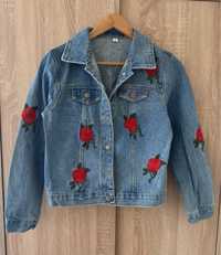 Джинсовий жакет піджак з вишивкою червоні троянди