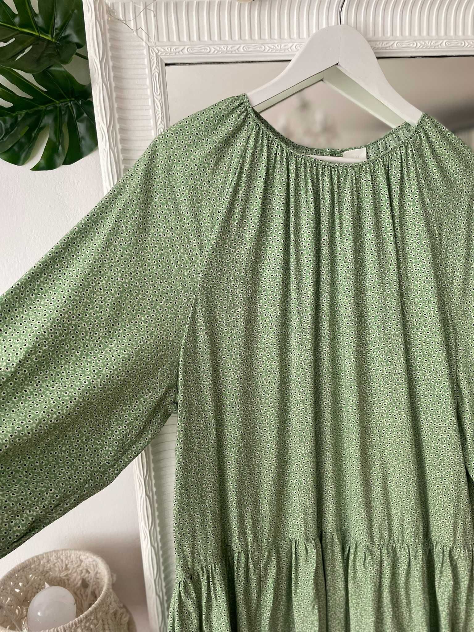 H&M sukienka babydoll zielona w kwiaty letnia oversize wiskoza M 38