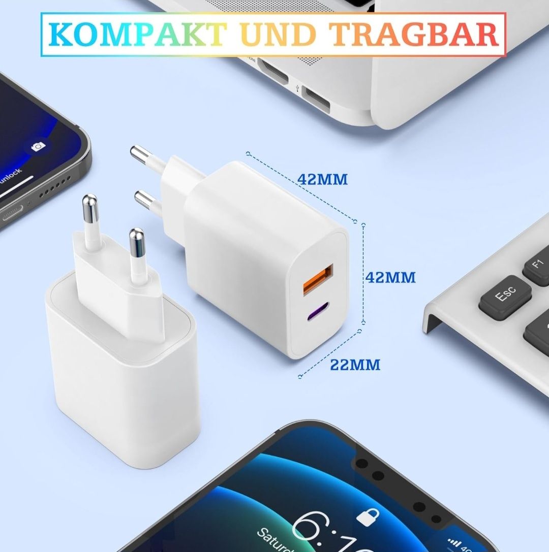 Adapter USB C 20 W, 2 sztuki, ładowarka do iPhone 15