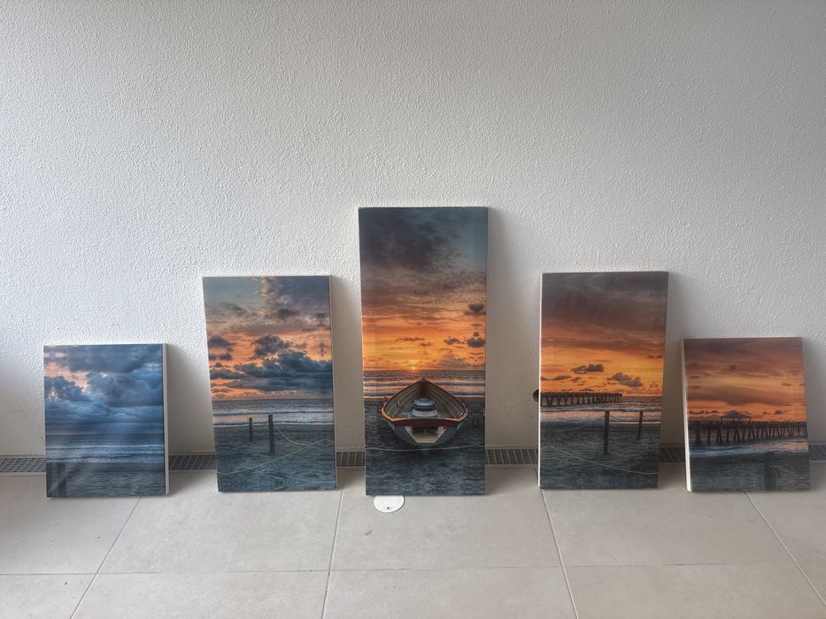 5 Quadros de paisagem de mar e barco