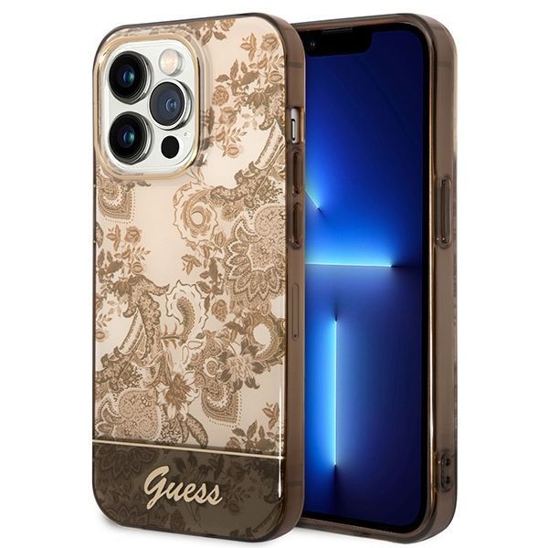 Etui Guess Porcelain Collection na iPhone 14 Pro - Ochra