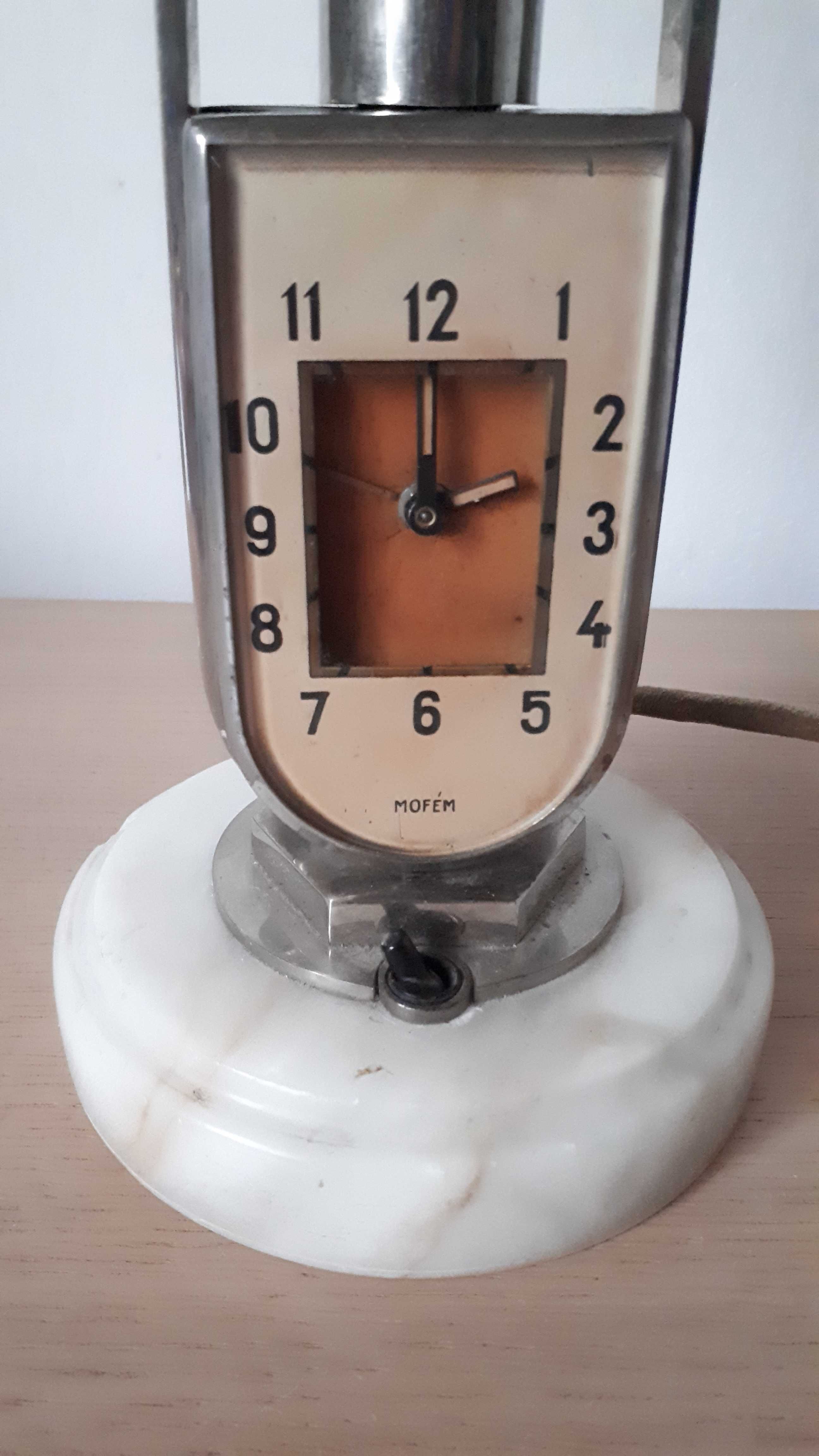 lampka nocna Mofem z zegarem vintage węgierska art deco